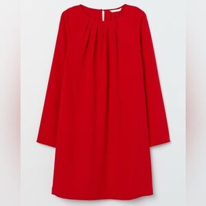 H&M red simple minimalist twee long sleeve office chic Day mini dress NWT 2